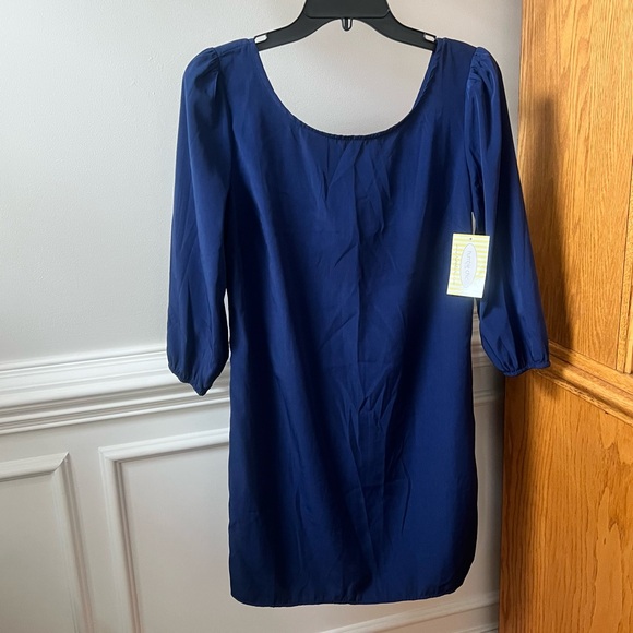 New Humble Chic Navy Blue Sheath Dress With Statement Back Zipper. - Picture 1 of 7